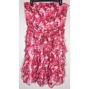 White House Black Market Dress 10 WHBM Pink Floral Strapless Ruffle